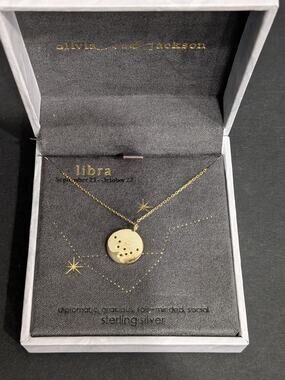 Olivia and Jackson Sterling Silver Libra Constellation Necklace Gold Tone NIB